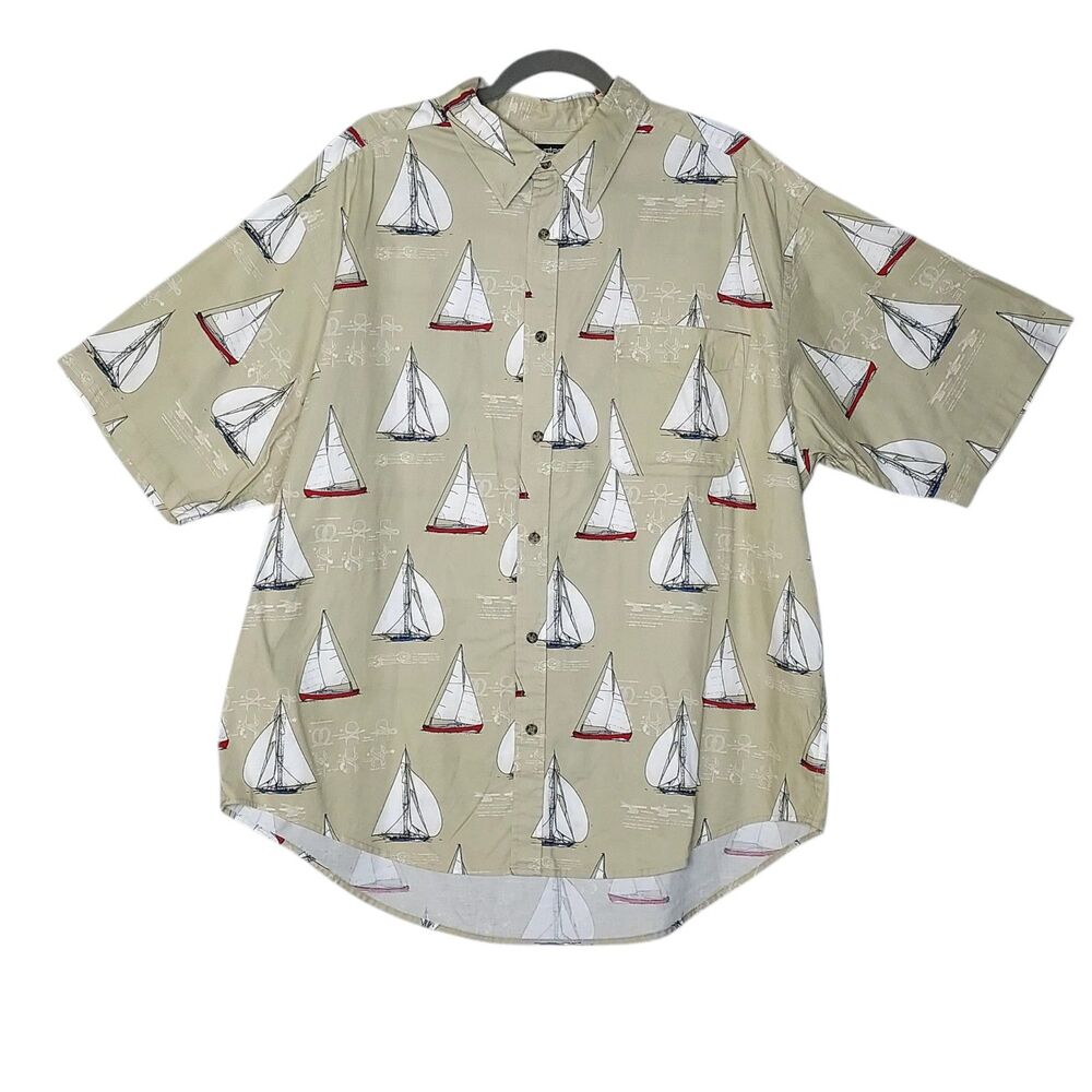 VTG Puritan Men XL 90s Y2K Schooner Sailboat Cruise Preppy Button Down Dad Shirt